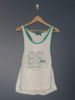 Women’s White Tank Swim Cover-Up with Green Trim